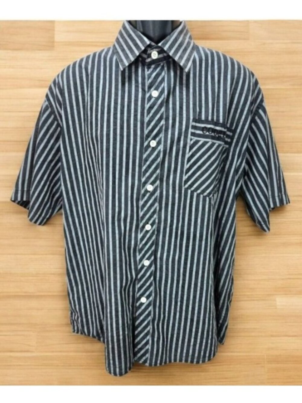 Coogi Mens Long Sleeve Short Sleeve Gray Striped Shirt XL